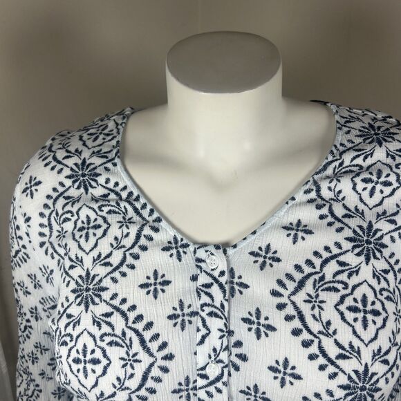 Lane Bryant Shirt 22 Black White Button Down Tunic Hi Low Peasant Casual Career - Picture 2 of 14